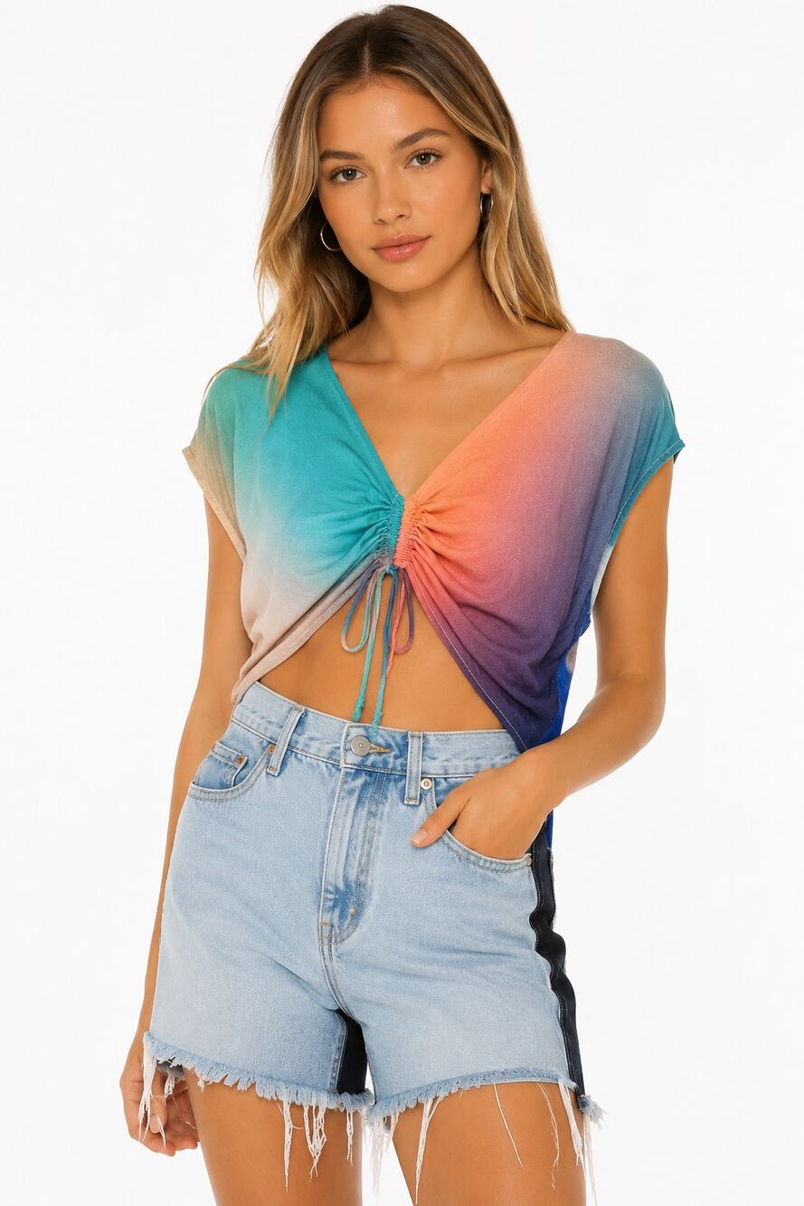 REVOLVE LNA Clothing Tropical Vivid Sunset Ombre Cinch Crop Top S Beach Summer